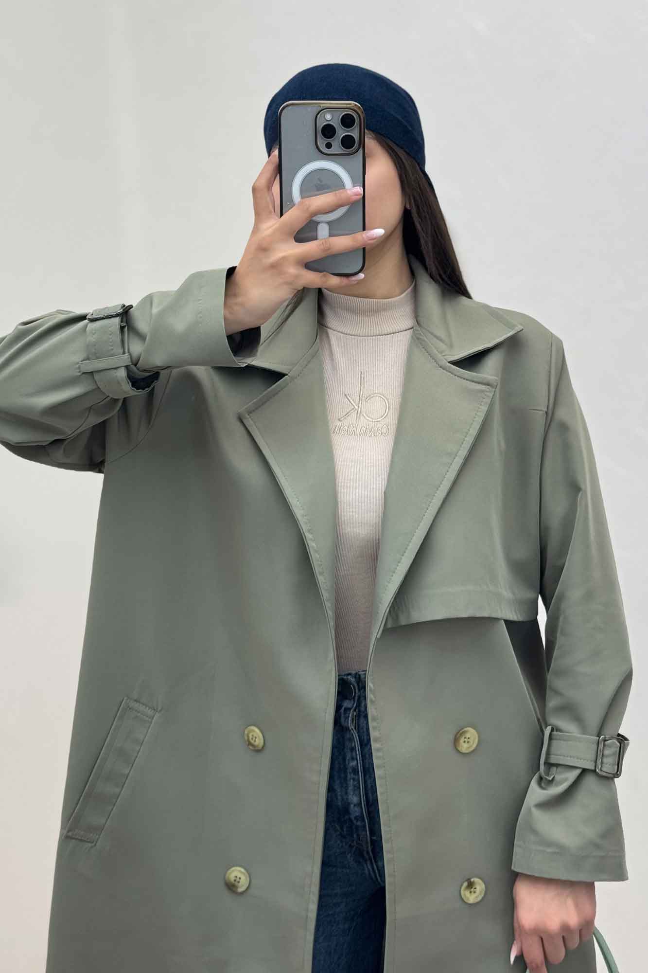 بارانی بلند چهار دکمه پارچه TC