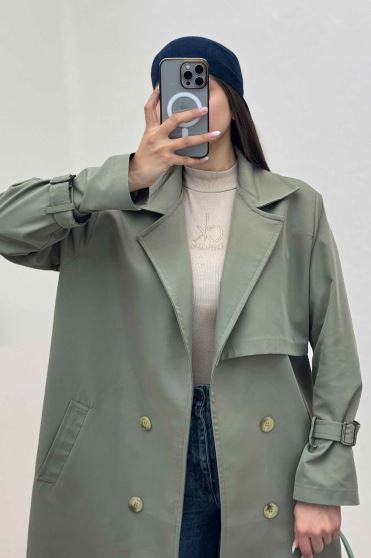 بارانی بلند چهار دکمه پارچه TC