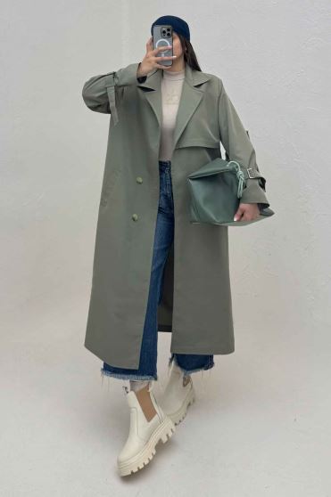 بارانی بلند چهار دکمه پارچه TC