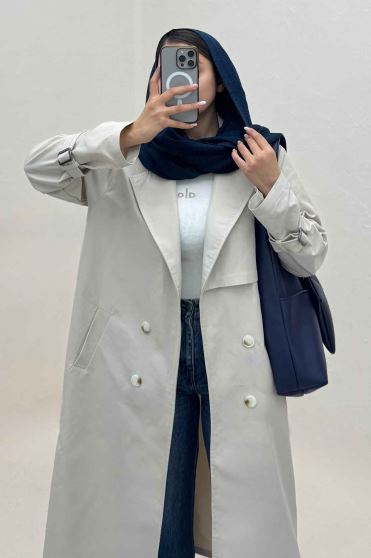 بارانی بلند چهار دکمه پارچه TC