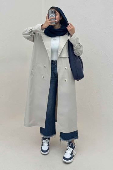 بارانی بلند چهار دکمه پارچه TC