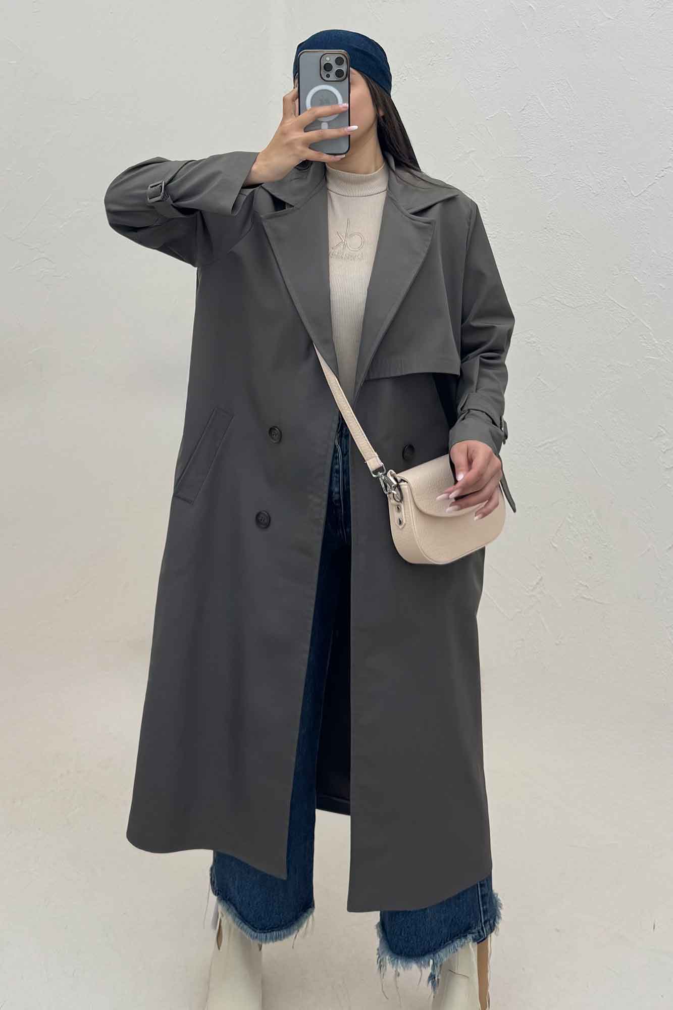 بارانی بلند چهار دکمه پارچه TC