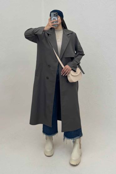 بارانی بلند چهار دکمه پارچه TC