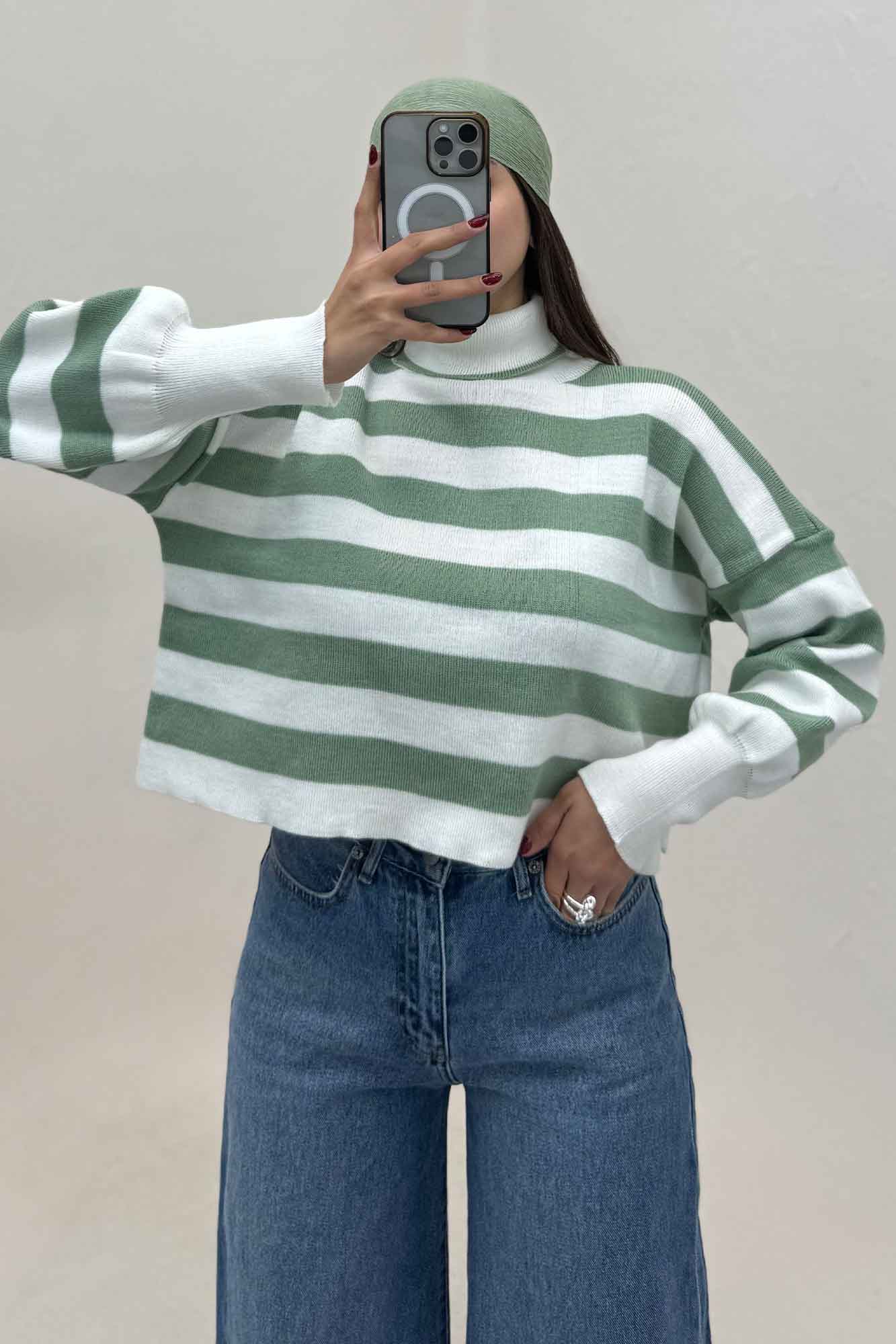 کراپ یقه اسکی آستین کشی