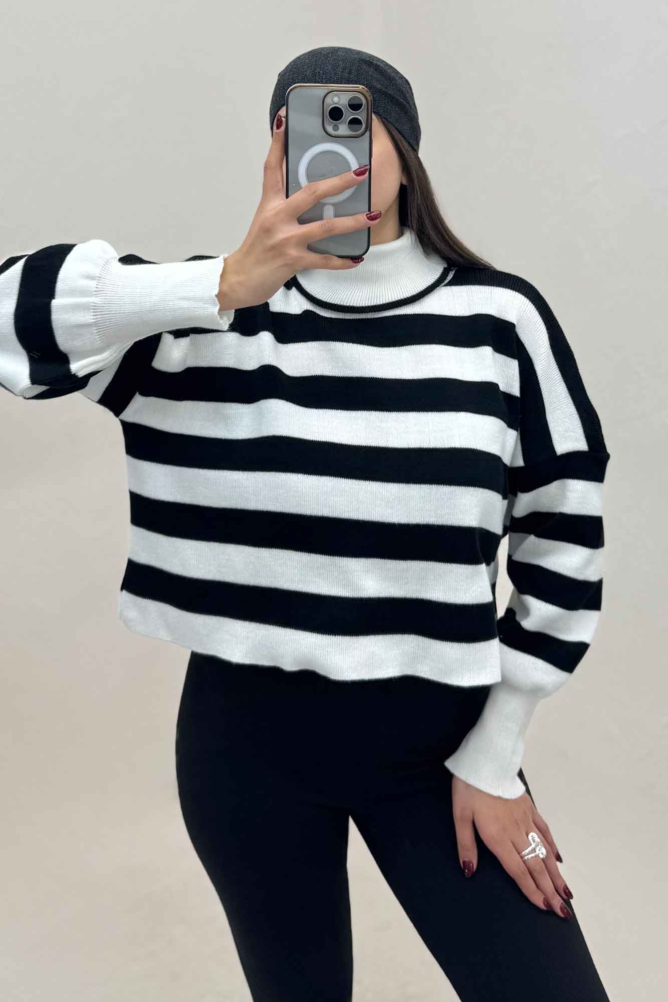 کراپ یقه اسکی آستین کشی