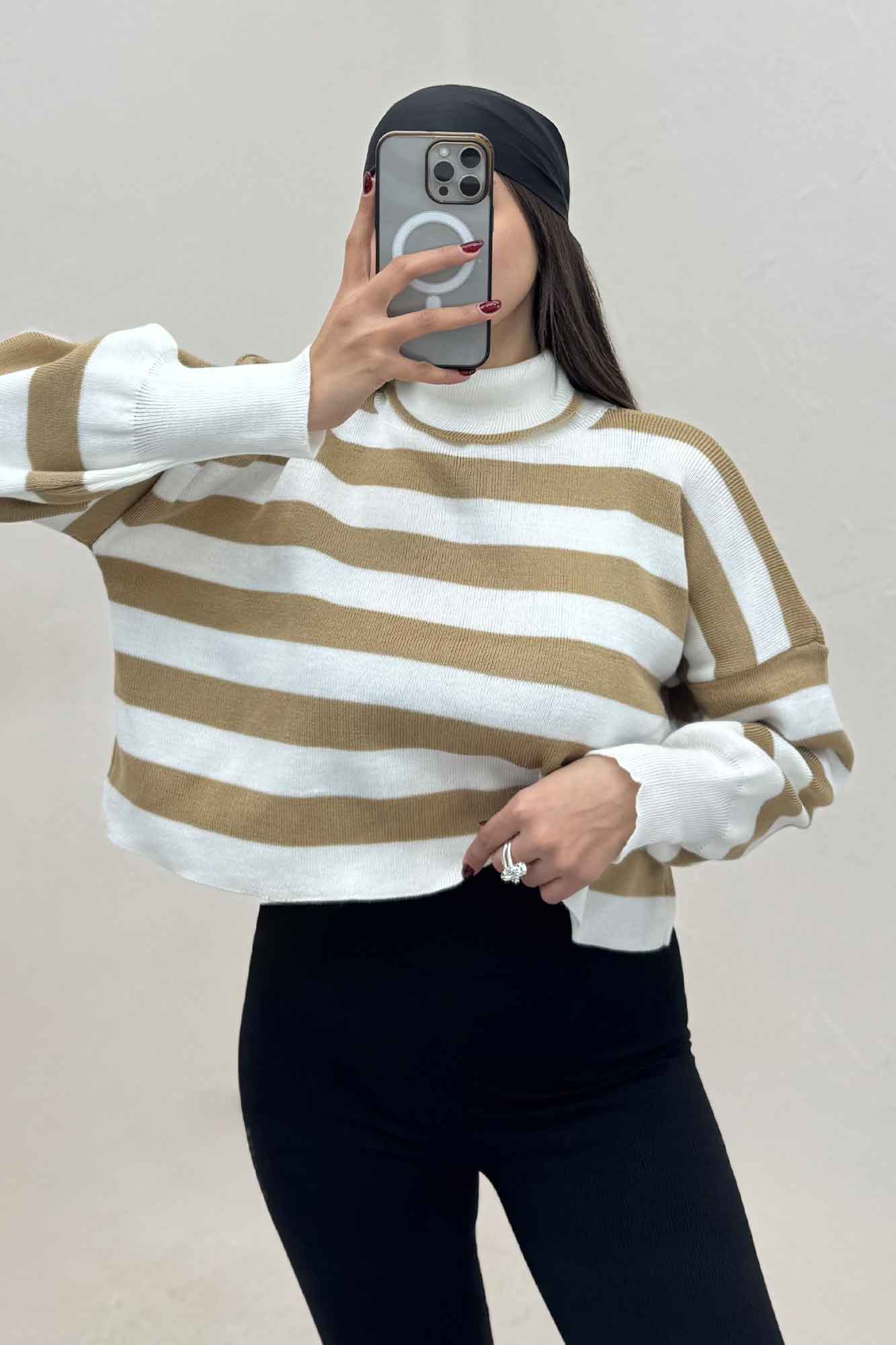 کراپ یقه اسکی آستین کشی