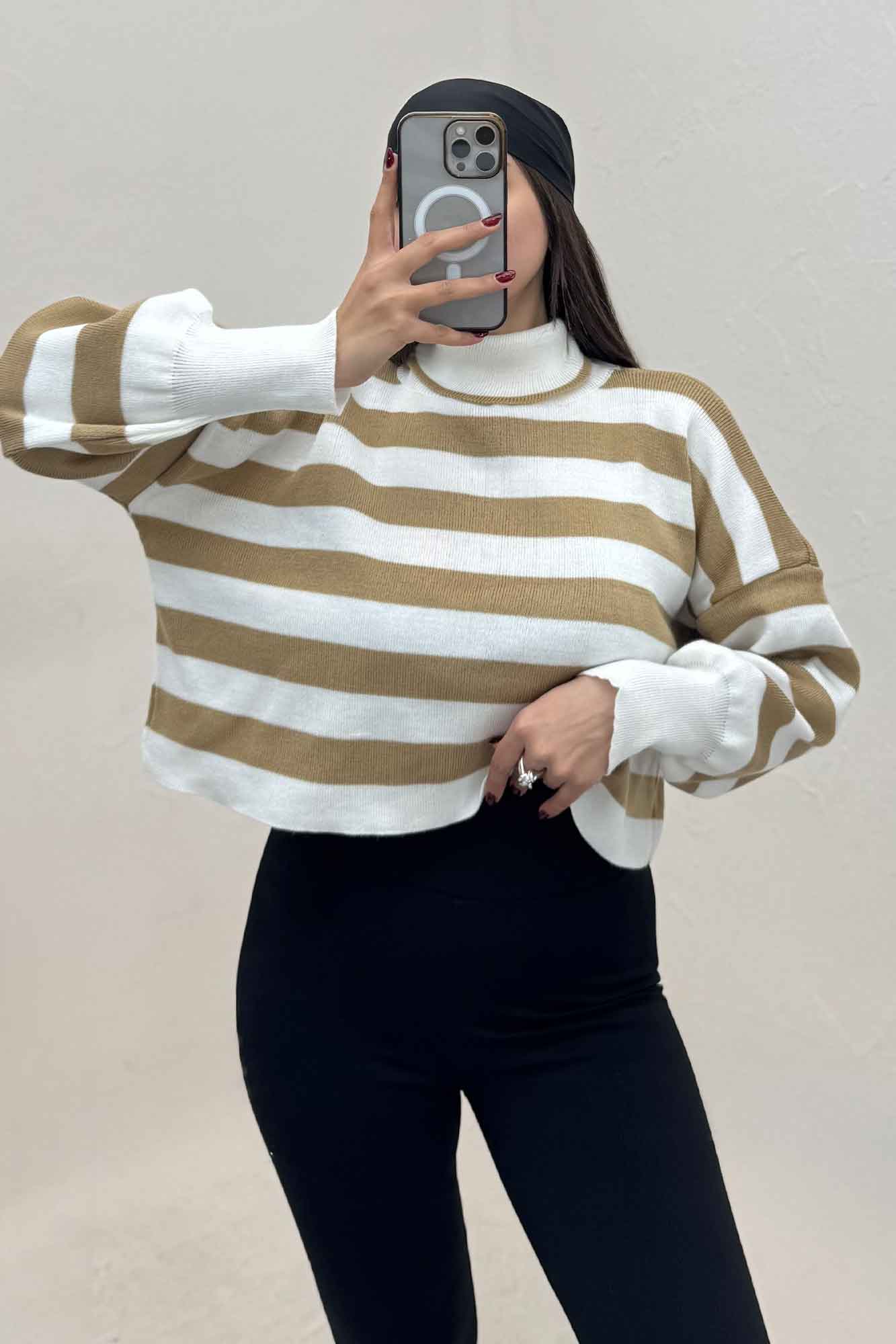 کراپ یقه اسکی آستین کشی