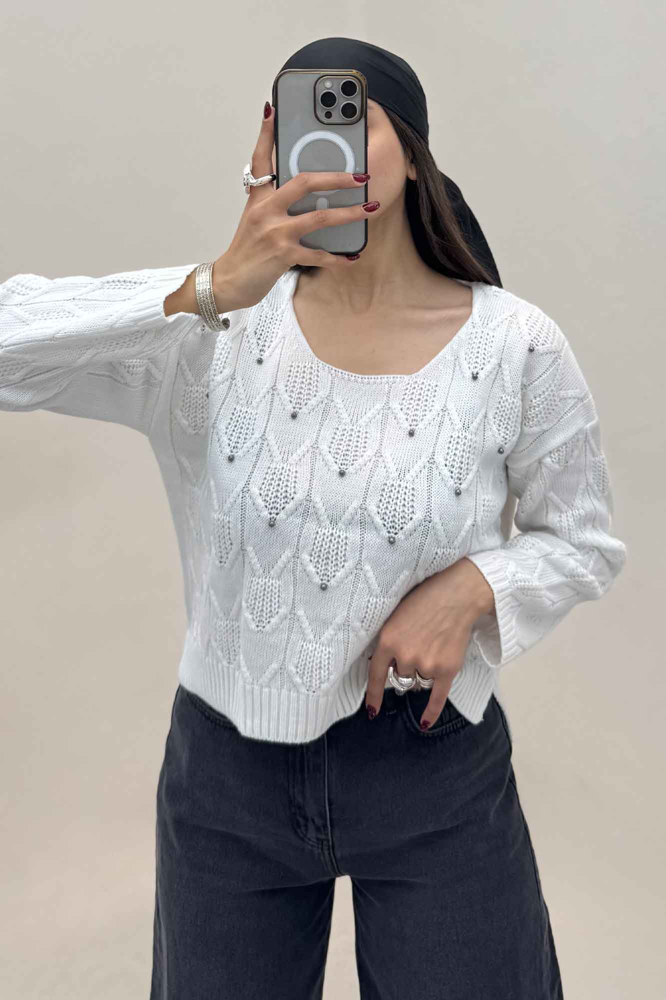 بلوز بافت طرح دار منجقی کد 168