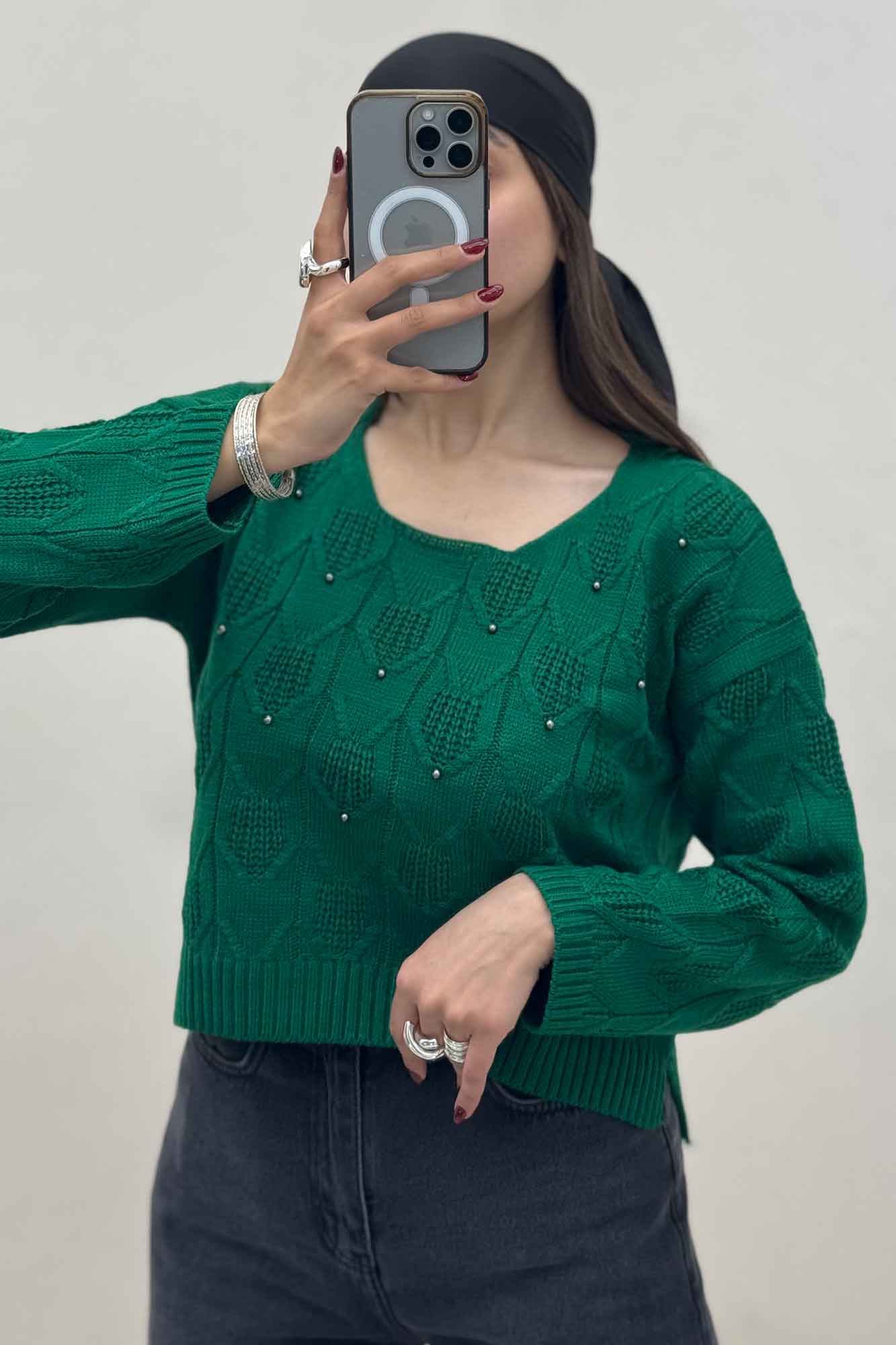 بلوز بافت طرح دار منجقی کد 168