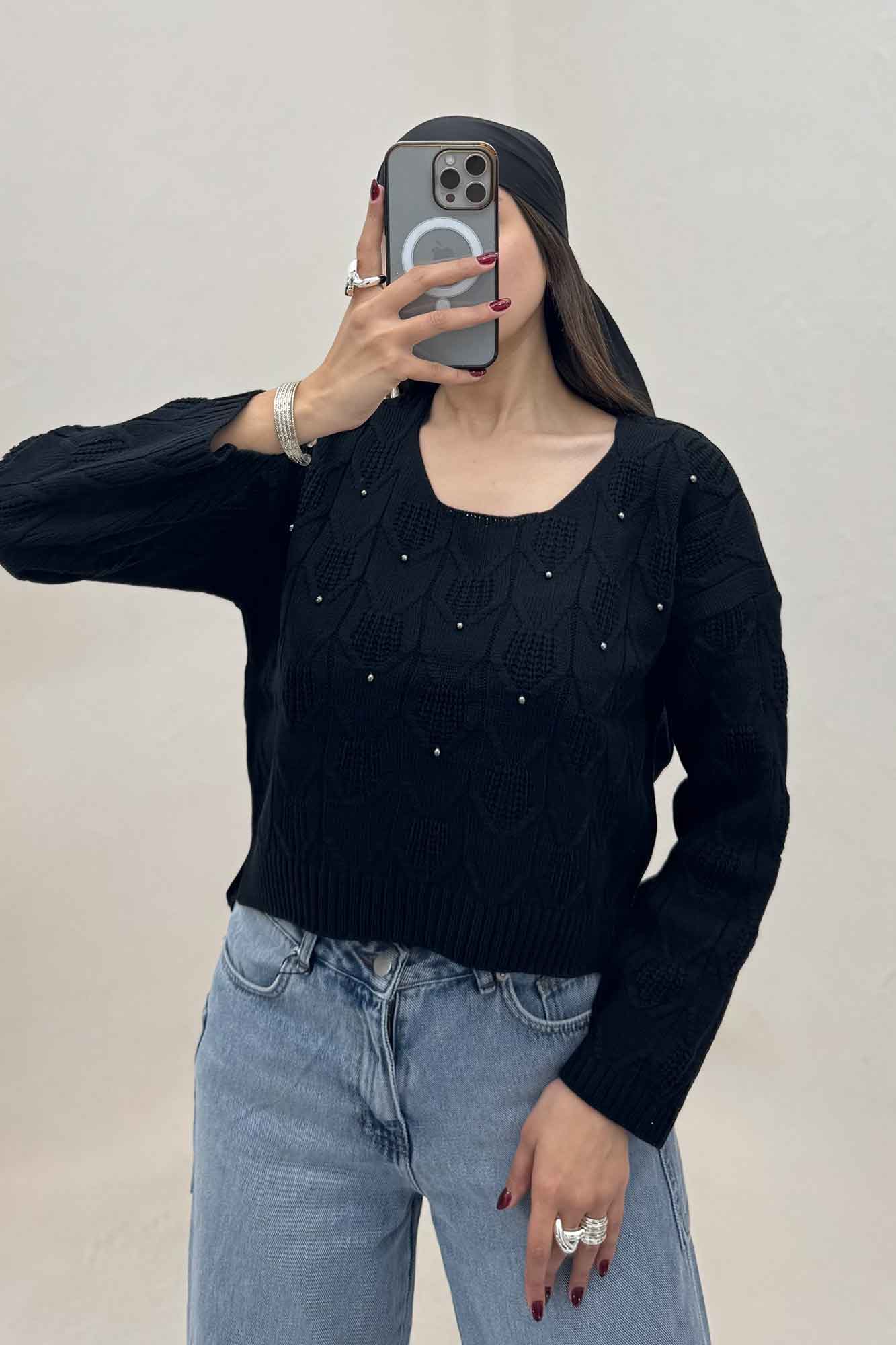 بلوز بافت طرح دار منجقی کد 168