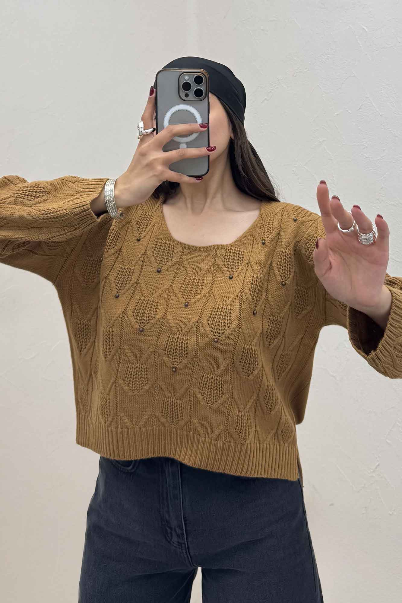 بلوز بافت طرح دار منجقی کد 168