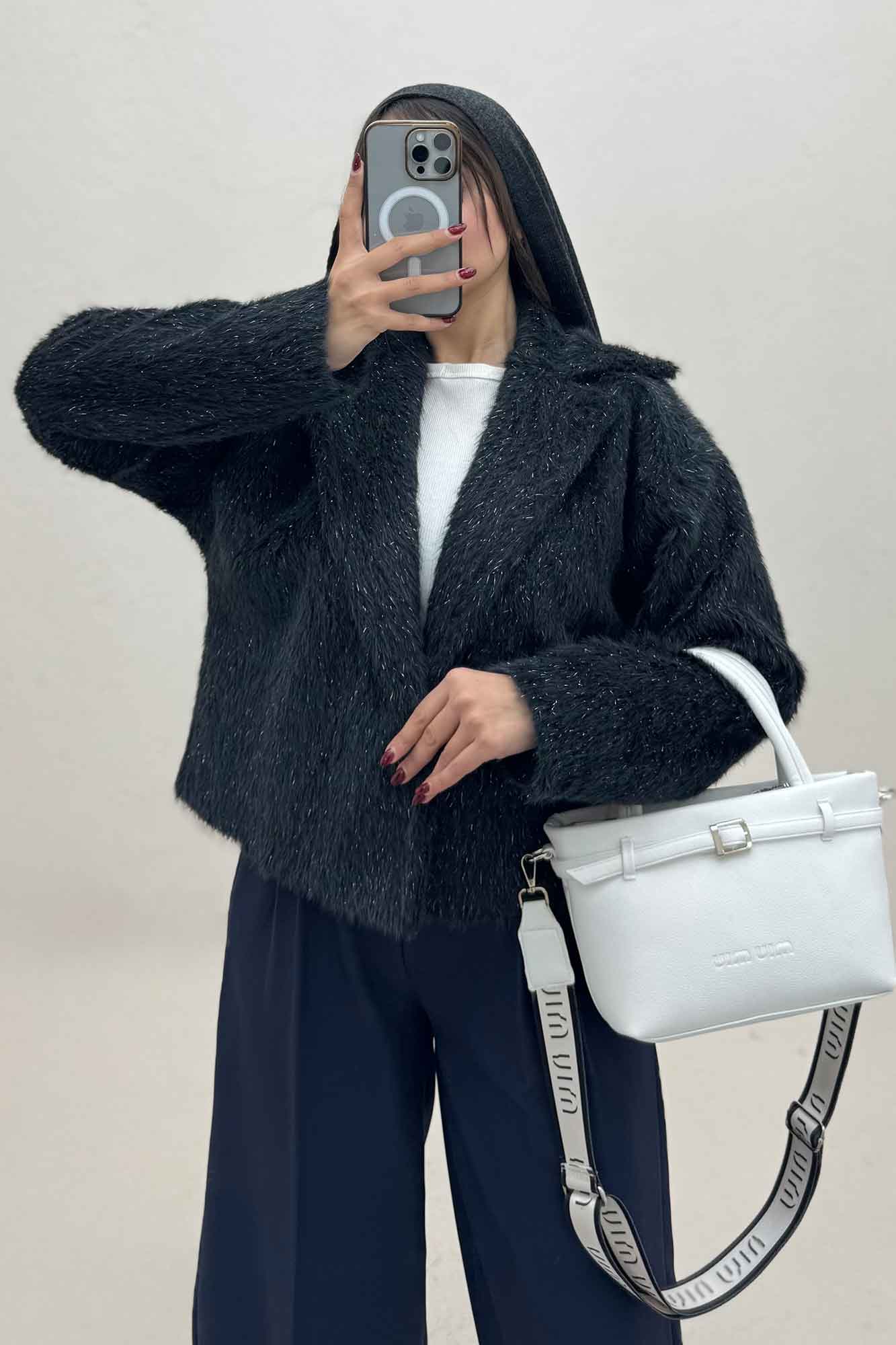 کت خز شاین دار تک دکمه با آستر