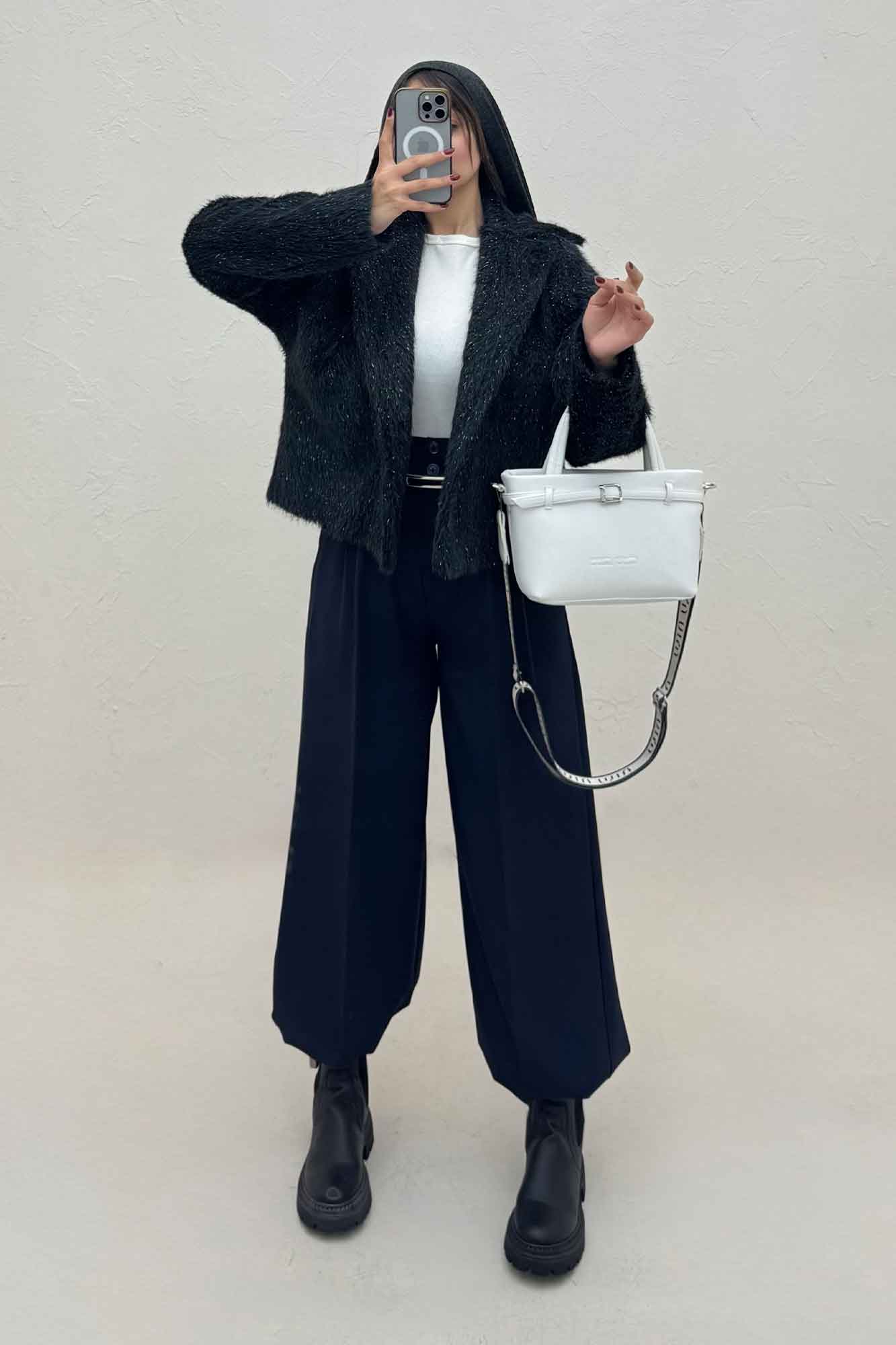 کت خز شاین دار تک دکمه با آستر