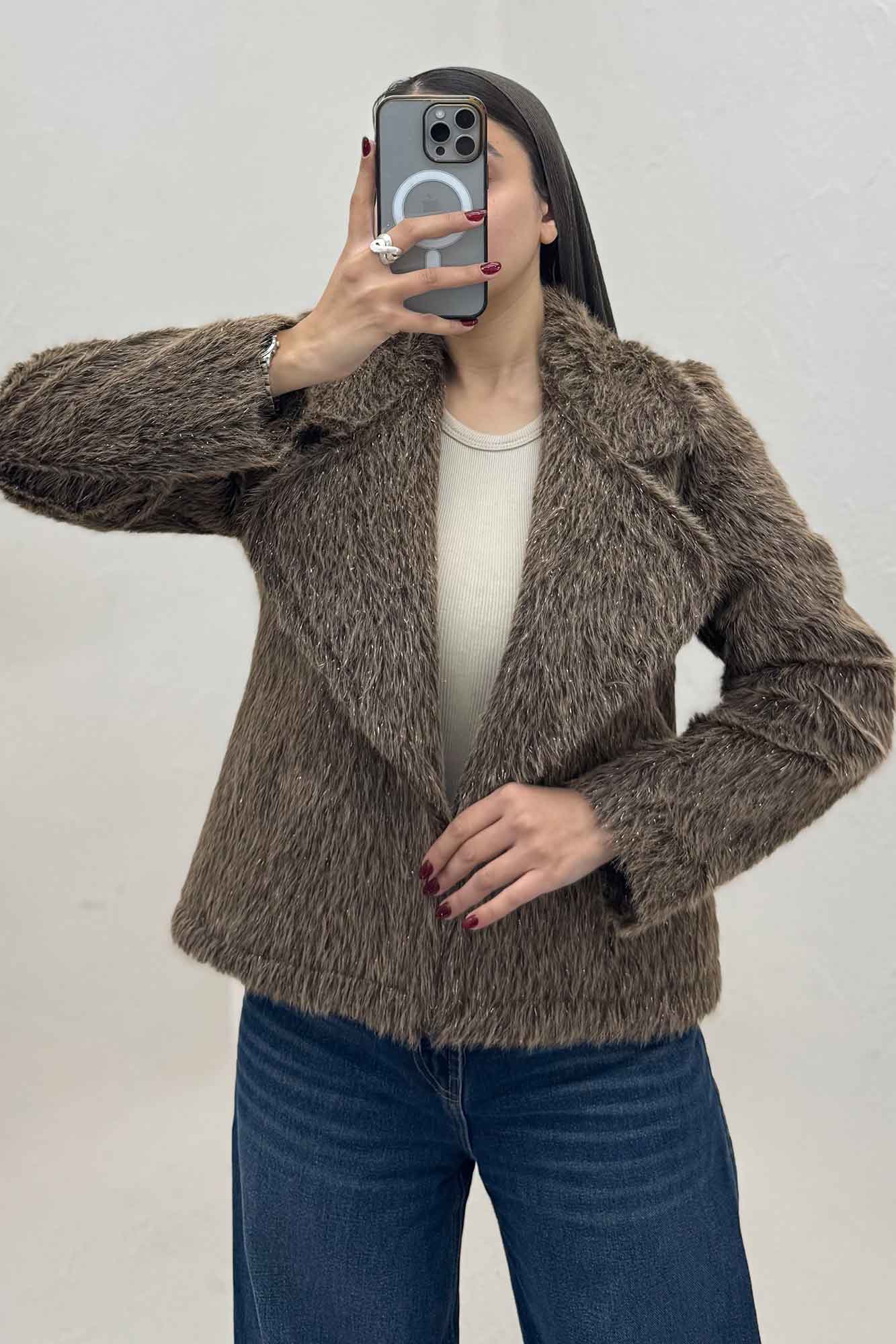 کت خز شاین آستردار یقه انگلیسی