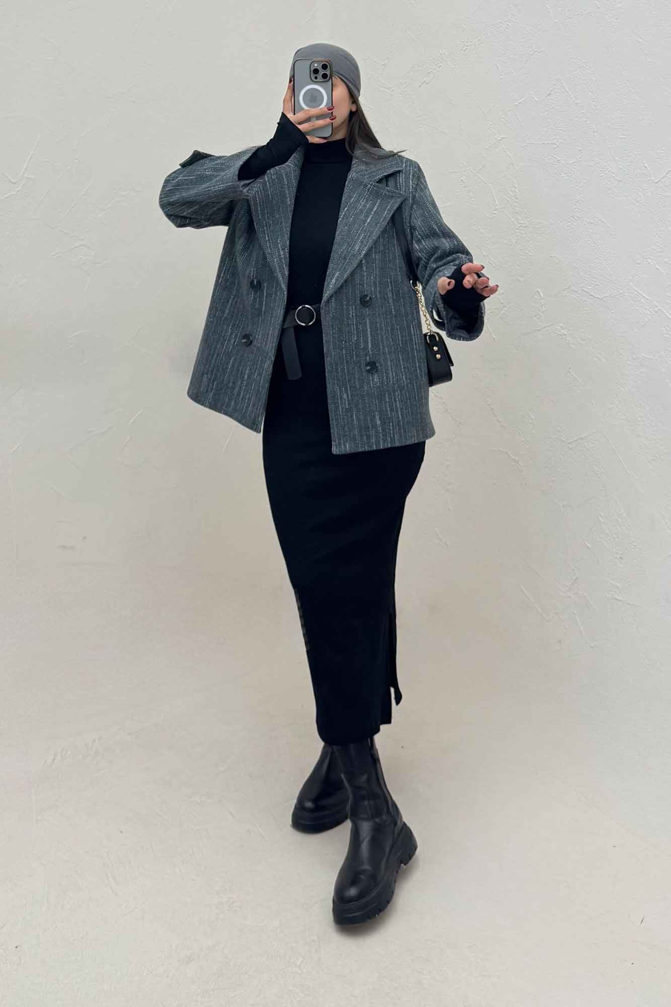 کت فوتر خط چین آستردار چهار دکمه