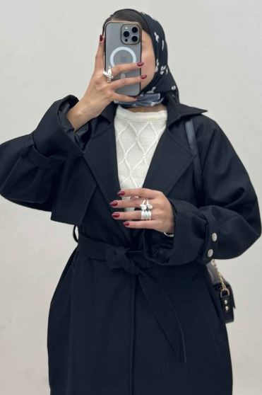 بارانی بلند آستردار آستین پاگن