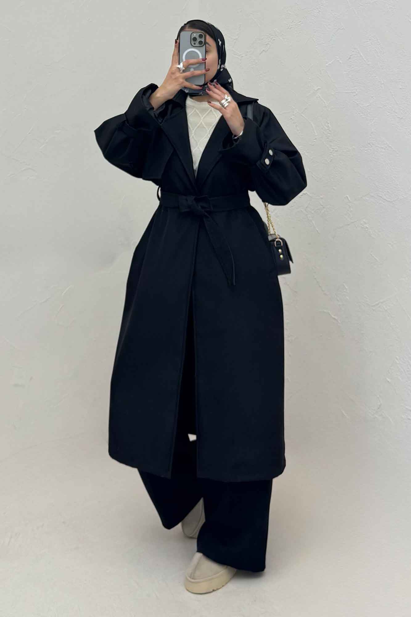 بارانی بلند آستردار آستین پاگن