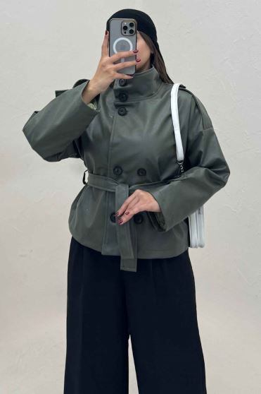 کت چرم یقه ایستاده 