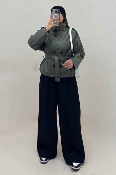 کت چرم یقه ایستاده 