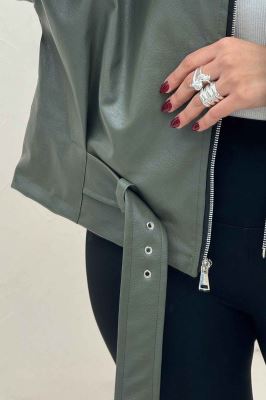 کت چرم زیپدار پایین سگک