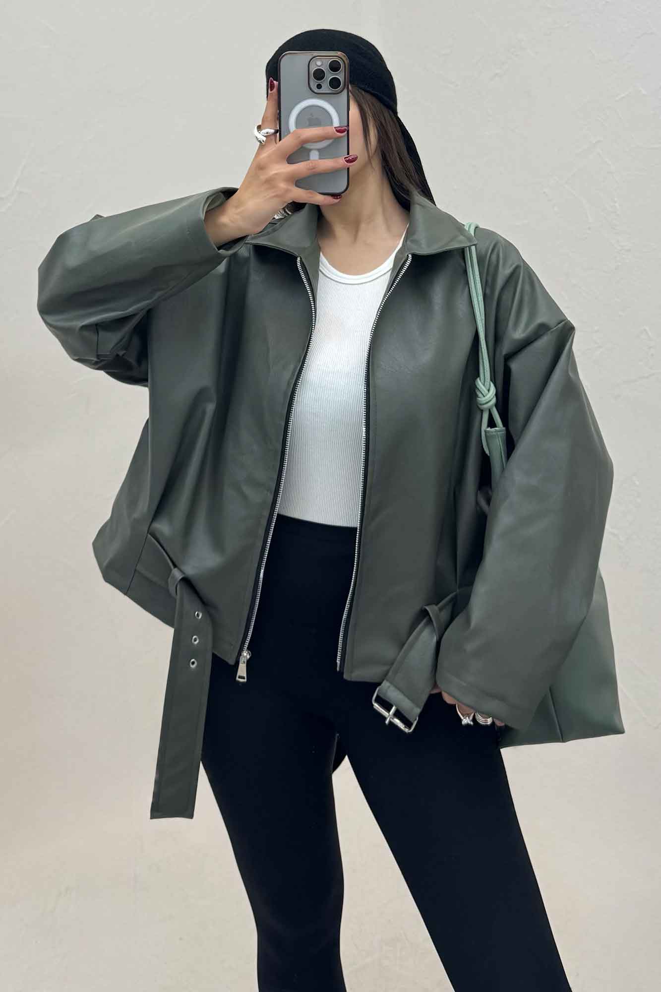 کت چرم زیپدار پایین سگک