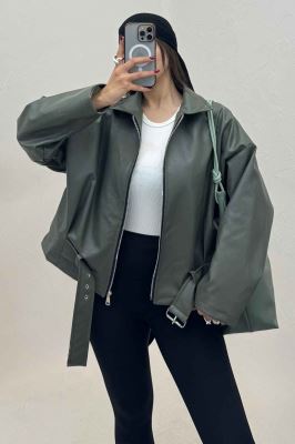 کت چرم زیپدار پایین سگک