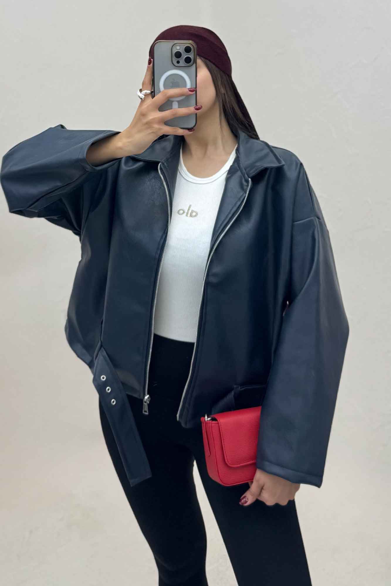 کت چرم زیپدار پایین سگک