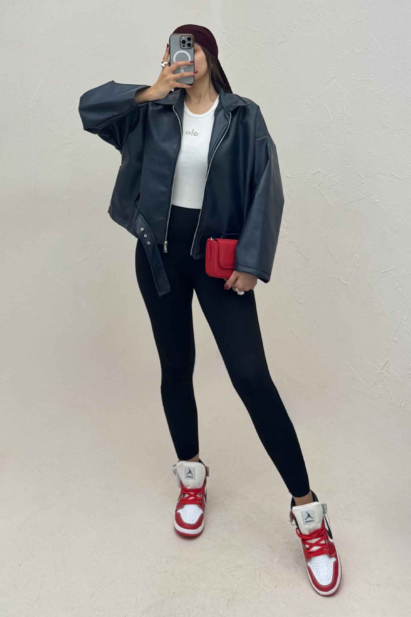 کت چرم زیپدار پایین سگک