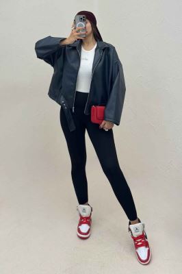 کت چرم زیپدار پایین سگک