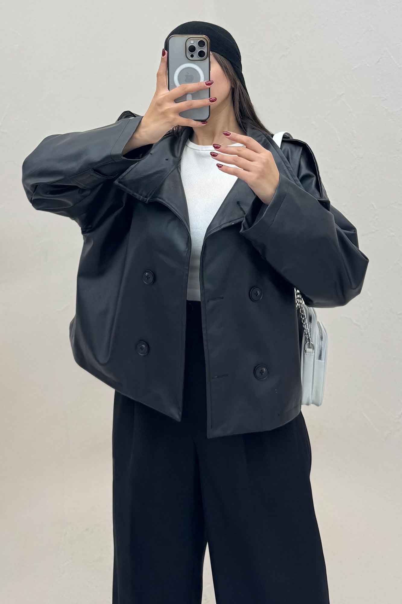 کت چرم یقه ایستاده 