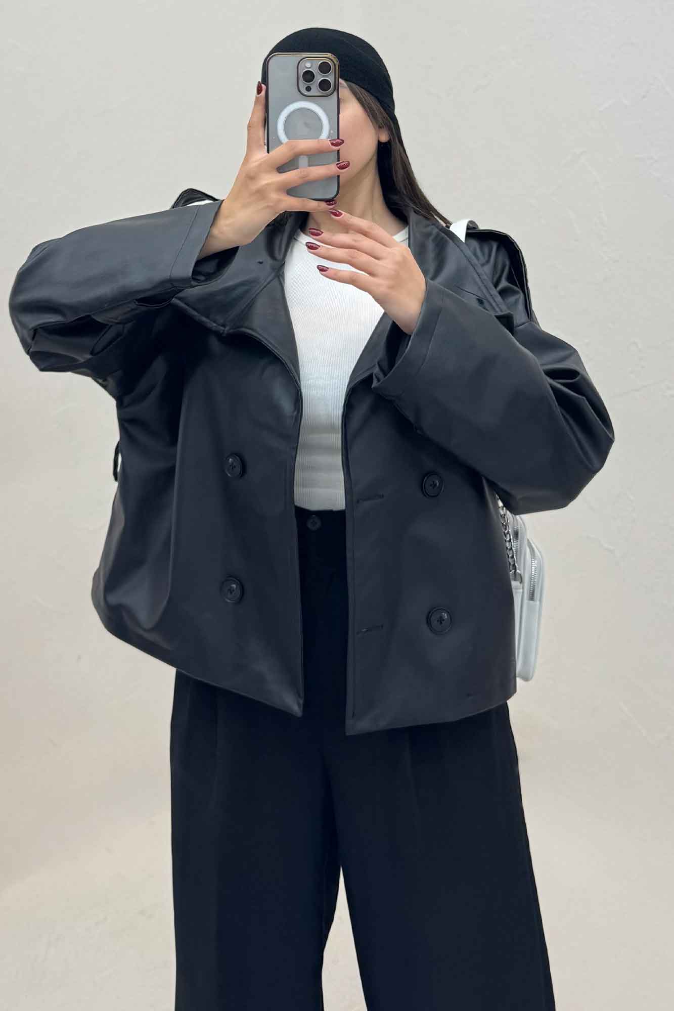 کت چرم یقه ایستاده 