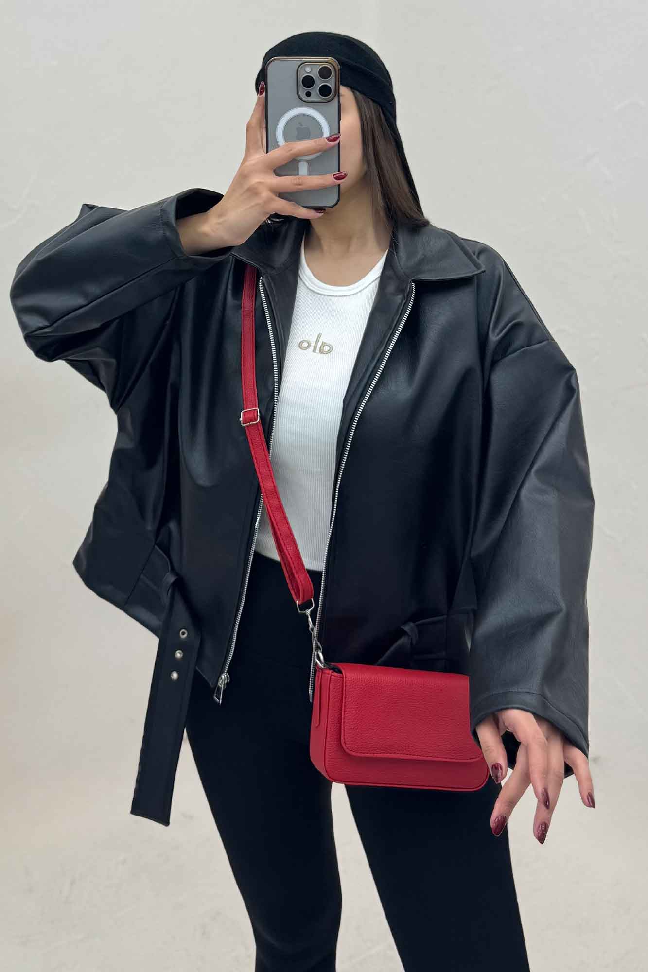 کت چرم زیپدار پایین سگک