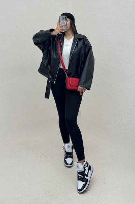 کت چرم زیپدار پایین سگک