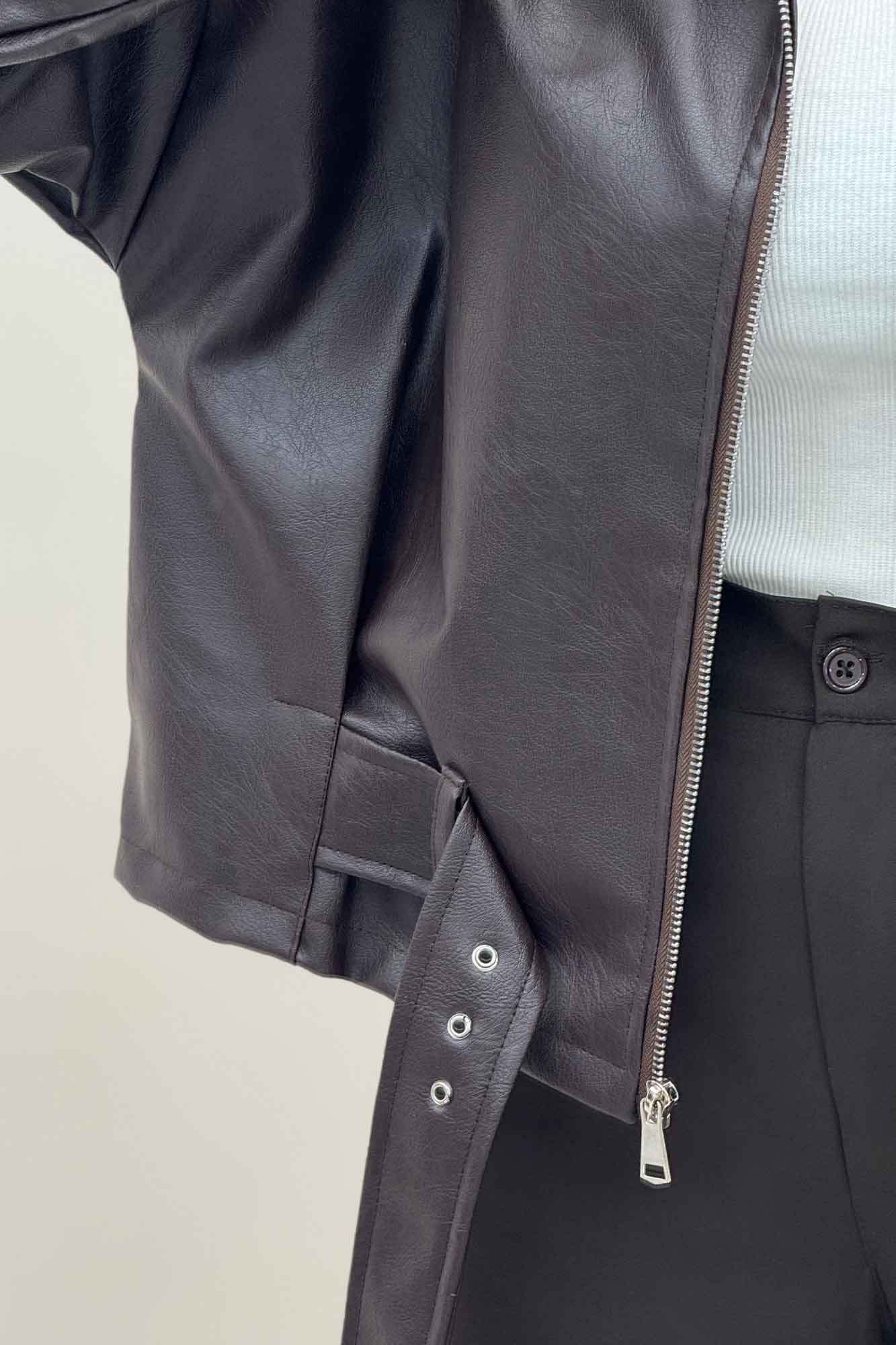 کت چرم زیپدار پایین سگک