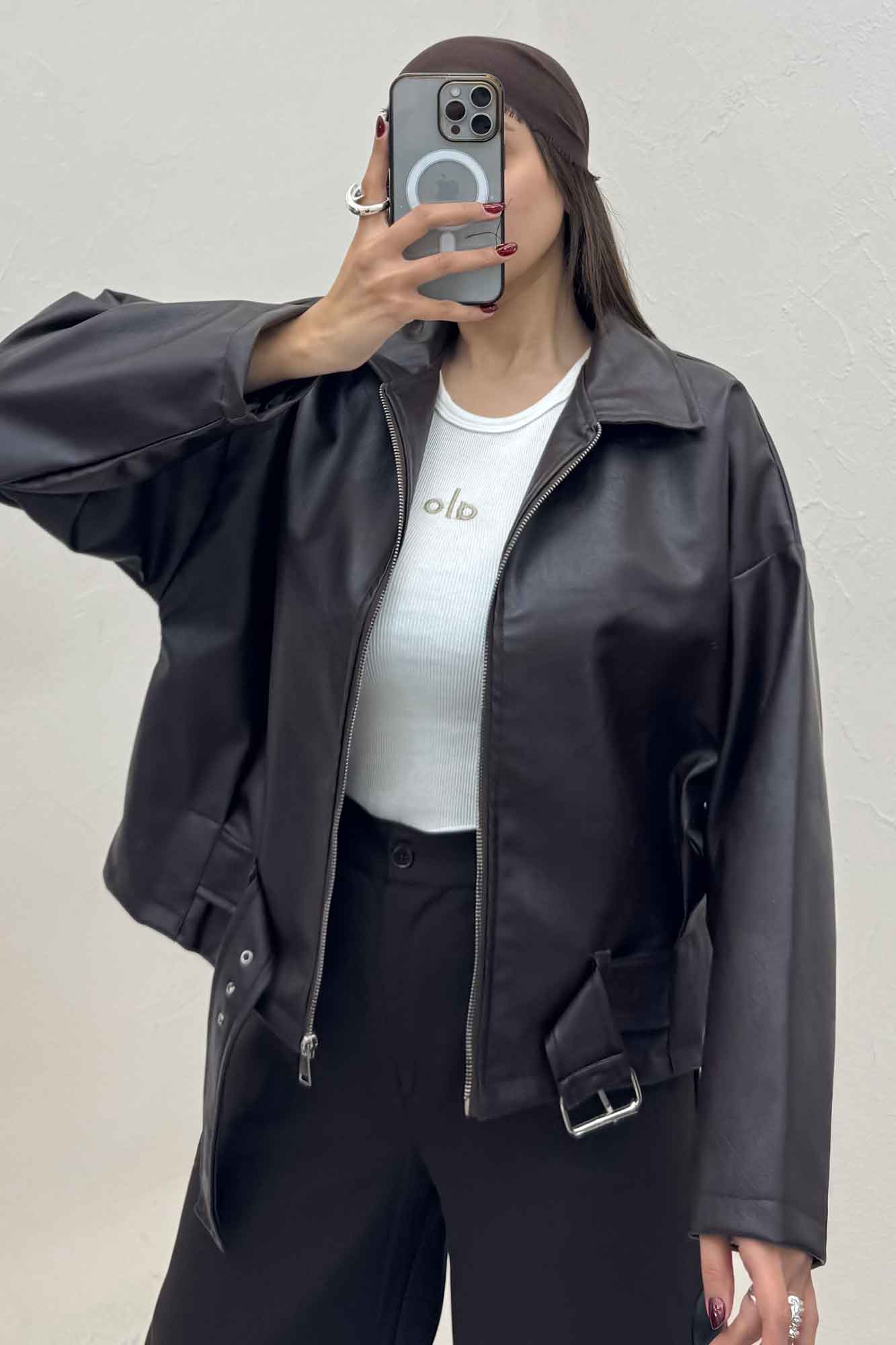 کت چرم زیپدار پایین سگک