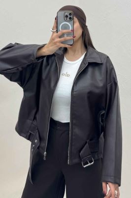 کت چرم زیپدار پایین سگک