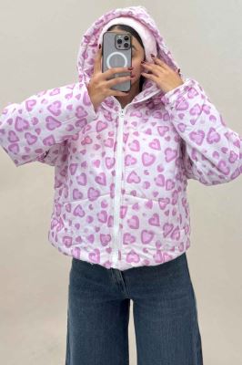 کاپشن پافری کلاهدار طرح قلب کد 439