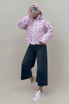 کاپشن پافری کلاهدار طرح قلب کد 439