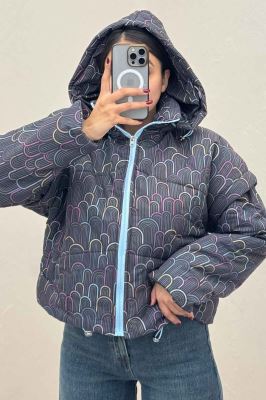 کاپشن پافری کلاهدار طرح هلال کد 439