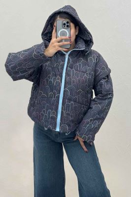 کاپشن پافری کلاهدار طرح هلال کد 439