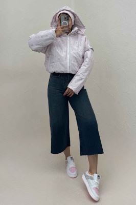 کاپشن پافری کلاهدار طرح گل کد 439