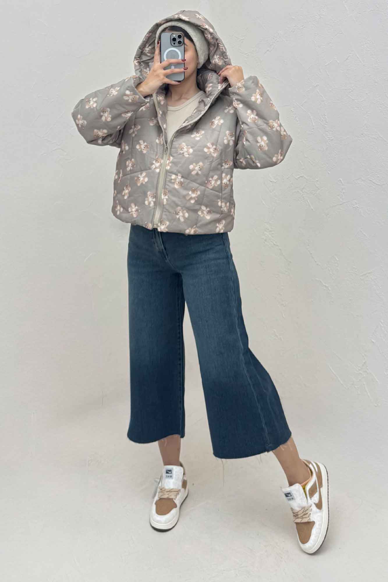 کاپشن پافری کلاهدار طرح خرس کد 439