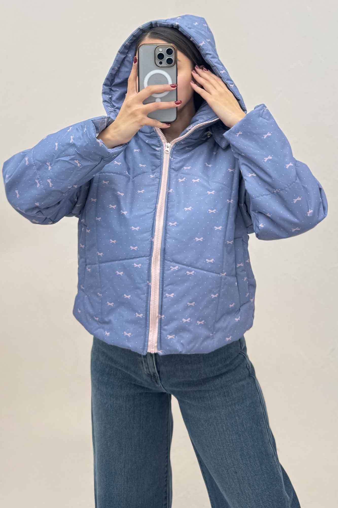 کاپشن پافری کلاهدار طرح پاپیون کد 439