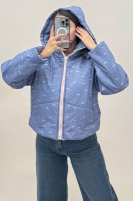 کاپشن پافری کلاهدار طرح پاپیون کد 439