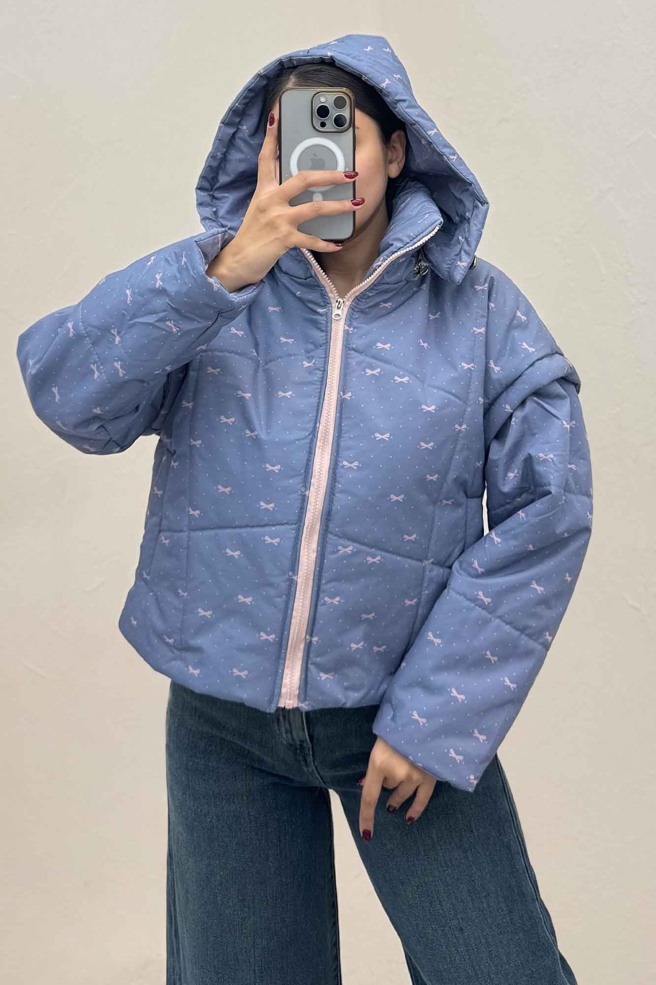 کاپشن پافری کلاهدار طرح پاپیون کد 439