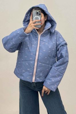 کاپشن پافری کلاهدار طرح پاپیون کد 439