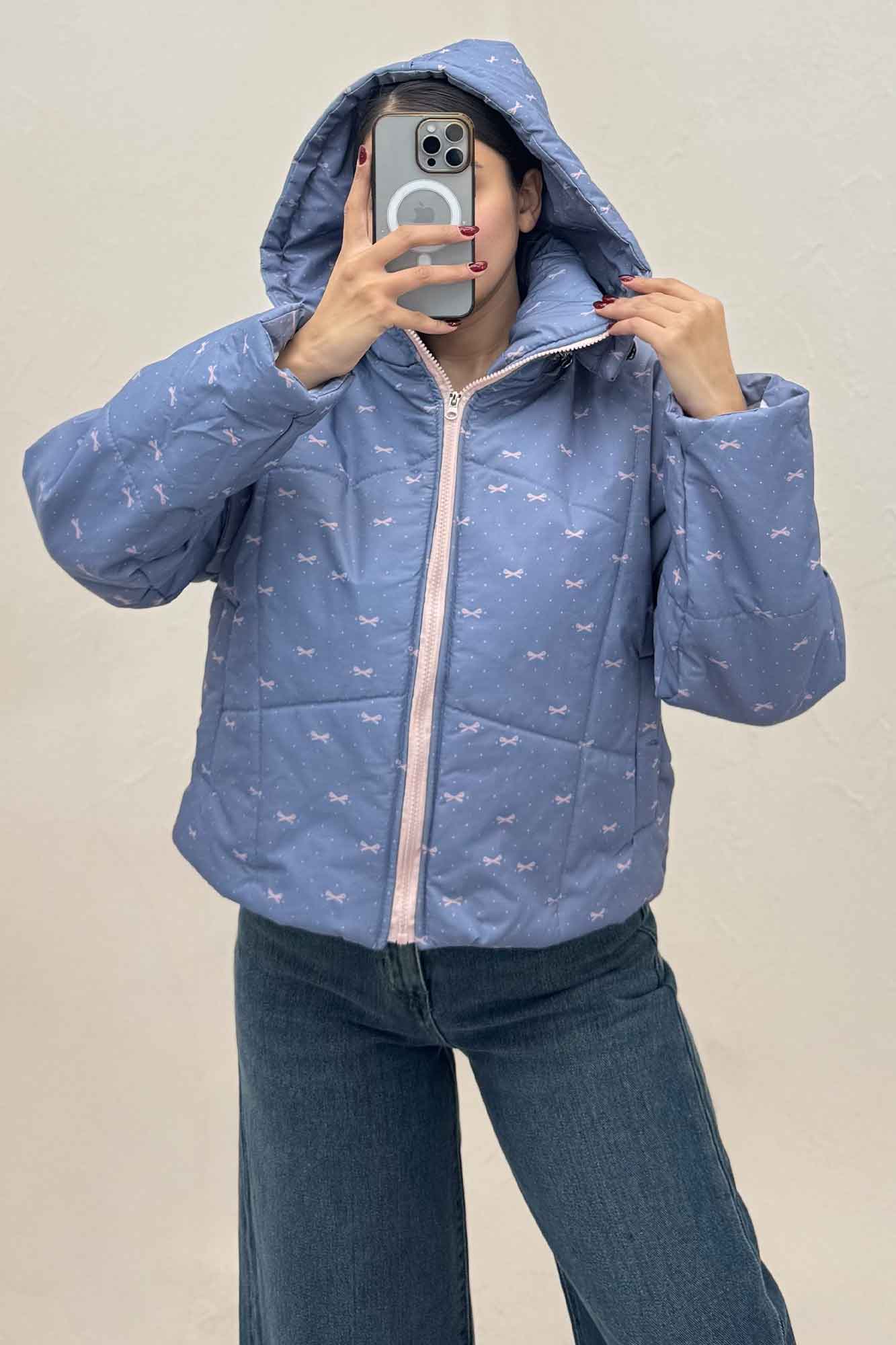 کاپشن پافری کلاهدار طرح پاپیون کد 439