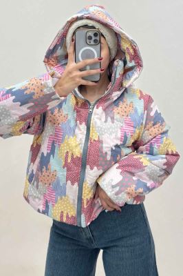 کاپشن پافری کلاهدار طرح پازل کد 439