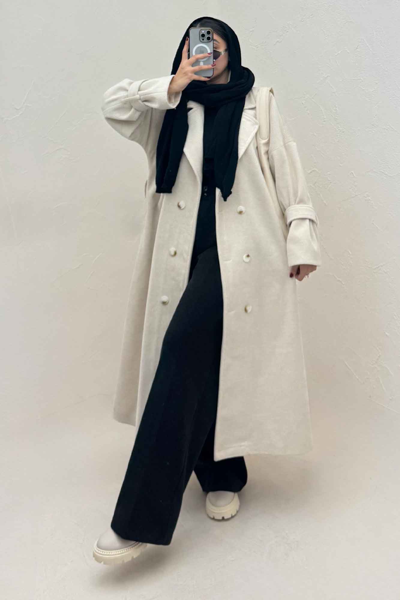 پالتو بلند فوتر کجراه آستردار TRAFEL