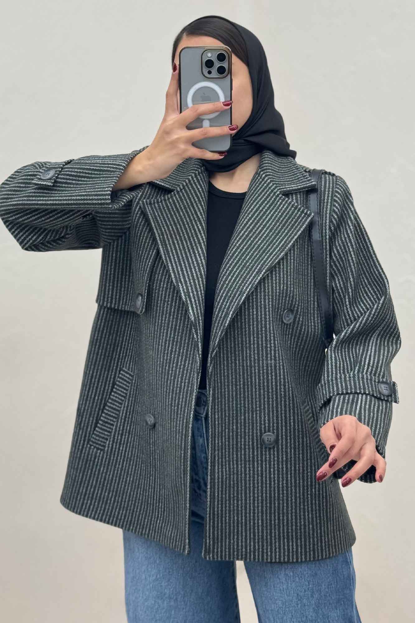 کت فوتر زنجیری آستردار دو جیب خطی